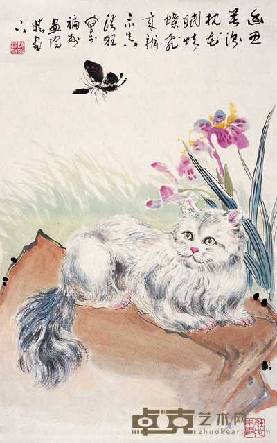 陈清狂 猫蝶 镜心 83×51cm